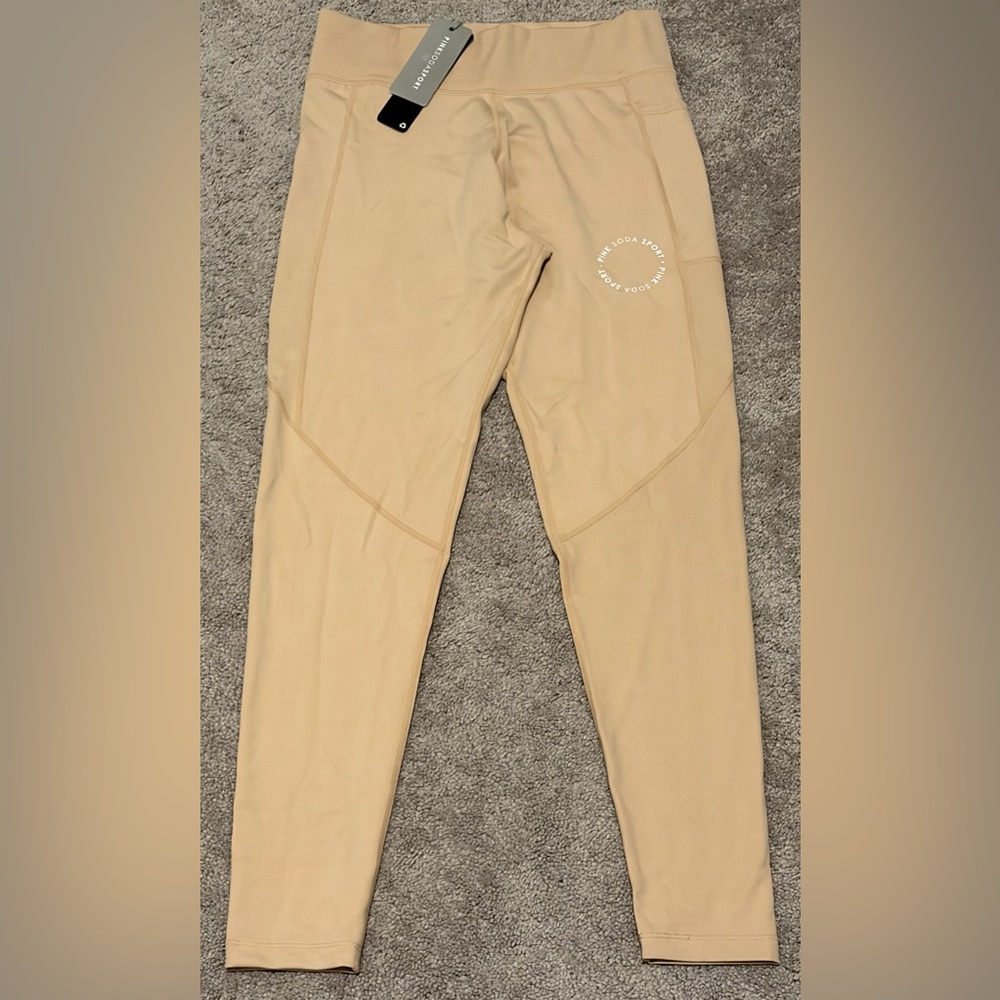 NWT Pink Soda Sport Womens Tan Athletic Leggings Size Small